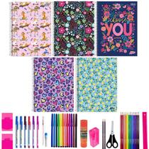 Kit 5 Caderno Tilibra 96 Folhas Grande Arame Com 40 Itens Kit 5 Caderno Tilibra 96 Folhas Grande Arame Com 40 Itens