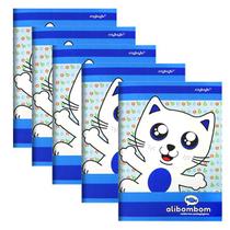 Kit 5 Cadernos 80 Folhas Alibombom Reforçado Azul Capa Dura