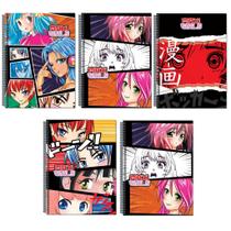 Kit 5 Cadernos Anime Tamanho Grande Arame Espiral Com Pauta Capa Dura