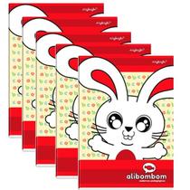 Kit 5 Cadernos Brochurão 60 Folhas Reforçada Alibombom Capa Vermelha