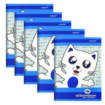 Kit 5 Cadernos Brochurão 60 Folhas Reforçado Capa Azul Pedagógico