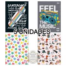 Kit 5 Cadernos Brochurão 80 Folhas 1/4 Pepper Estampas Capa Dura - Materiais Escolares 152391-5