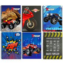 Kit 5 Cadernos Capa Dura Grande A4 Arame Espiral Estampado Meninos