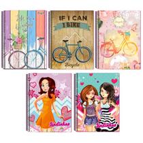 Kit 5 Cadernos Com Pauta Grande A4 Arame Espiral Capa Dura Reforçado Tema Meninas
