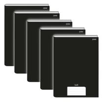 Kit 5 Cadernos de brochura Pequeno capa dura 96 folhas 140mm x 200mm Preto