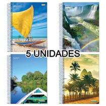 Kit 5 Cadernos Espiral 96 Folhas 1/4 Capa Dura Estampas Brasilidade - Materiais Escolares 152936-5