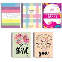 Kit 5 Cadernos Estampado Tamanho Grande A4 Arame Espiral Capa Dura Com Pauta