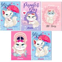 Kit 5 Cadernos Gatinha Gata Marie Tamanho Grande Brochurão 96 Folhas Costurado Reforçado Capa Dura