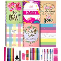 Kit 5 Cadernos Grande A4 Arame Espiral Capa Dura Reforçado Com 40 Materiais