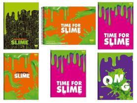 Kit 5 Cadernos Slime Brochurão 1x1 96fls +1 Caderno Desenho
