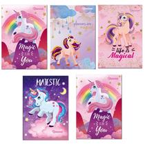 Kit 5 Cadernos Unicórnio Brochurão 96 Folhas Costurado Menina Capa Dura Não Precisa Encapar