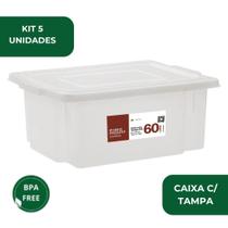 Kit 5 Caixa Alimentícia 60L Frigorifica Com Tampa Multiuso Pro