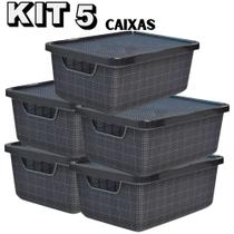 Kit 5 Caixa Cesto Organizador Jutta Preto 6 Litros Com Tampa