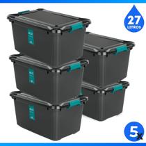 kit 5 Caixa de Armazenamento com Trava- 27L Preta ,Organizador Multiuso kit 5 Caixa de Armazenamento com Trava- 27L Preta ,Organizador Multiuso