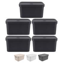Kit 5 Caixa Média 18l Ou Cube Organizadora Empilhável Resistente Kit 5 Caixa Média 18l Ou Cube Organizadora Empilhável Resistente