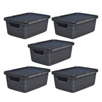 Kit 5 Caixa Organizadora 2 Litros P/ Armazenamento Preta C/ Tampa que Encaixa de Plástico - Arqplast Kit 5 Caixa Organizadora 2 Litros P/ Armazenamento Preta C/ Tampa que Encaixa de Plástico - Arqplast