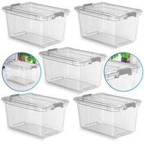 Kit 5 Caixa Organizadora 35 Litros Transparente Empilhável Kit 5 Caixa Organizadora 35 Litros Transparente Empilhável