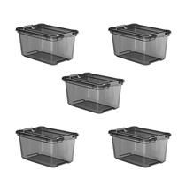 Kit 5 Caixa Organizadora 50 Litros Plástica Preta Livre BPA Plasvale