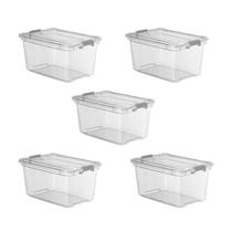 Kit 5 Caixa Organizadora 50 Litros Plástica Transparente Livre BPA Plasvale