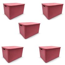 Kit 5 Caixa Organizadora Rattan Decorativa C/ Tampa