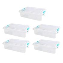 Kit 5 Caixa Organizadora Transparente Multiuso 10 Litros C/ Tampa Empilhavel Kit 5 Caixa Organizadora Transparente Multiuso 10 Litros C/ Tampa Empilhavel