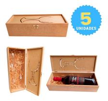 Kit 5 Caixa P/ Vinho Mdf Cru 35x13x10 Aniversario Casamento