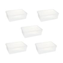 Kit 5 Caixa Plástica 6,5 Litros Transparente Retangular Plasvale Com Tampa