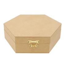 Kit 5 Caixa Sextavada Tampa Dobradiça e Fecho 17x17x6 Mdf Madeira