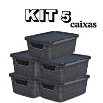 Kit 5 Caixas Cesto Organizador Jutta Preto 2 Litros Com Tampa