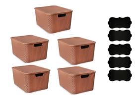 Kit 5 Caixas/Cesto Organizador Rattan Multiuso + Etiquetas Kit 5 Caixas/Cesto Organizador Rattan Multiuso + Etiquetas