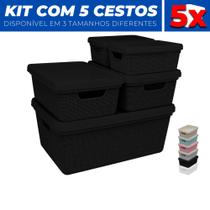 Kit 5 Caixas Cestos Organizador Armário Gaveta Tampa P M G