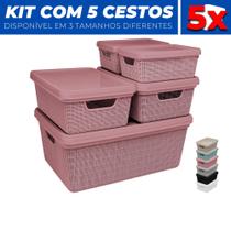 Kit 5 Caixas Cestos Organizador Armário Gaveta Tampa P M G Kit 5 Caixas Cestos Organizador Armário Gaveta Tampa P M G