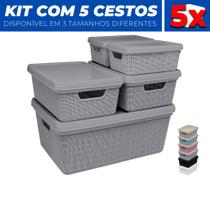 Kit 5 Caixas Cestos Organizador Armário Gaveta Tampa P M G