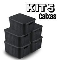 Kit 5 Caixas Cestos Organizador Com Tampa Rattan 7 Litros