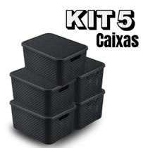 Kit 5 Caixas Cestos Organizador Com Tampa Rattan 7 Litros