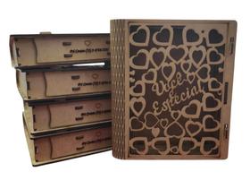 Kit 5 Caixas em MDF Formato Livro com Tampa Dobrável Romântica 19x17cm