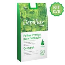 Kit 5 Caixas Folhas Prontas Cera Depilatória Depilação Corporal Depilflax Hortela