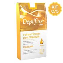 Kit 5 Caixas Folhas Prontas Cera Depilatória Depilação Corporal Depilflax Natural