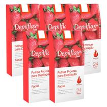 Kit 5 Caixas Folhas Prontas Cera Depilatória Depilação Facial Depilflax Morango Kit 5 Caixas Folhas Prontas Cera Depilatória Depilação Facial Depilflax Morango