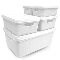Kit 5 Caixas Juta Cesto Organizador c/ Tampa Multiuso Branca