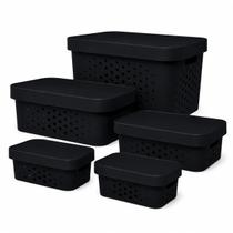 Kit 5 Caixas Organizadora Com Tampa 2,6 6 11 17 Litros