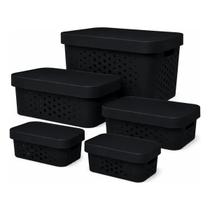 Kit 5 Caixas Organizadora com Tampa Plastico Premium 2,6 6 11 17 Litros