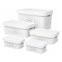 Kit 5 Caixas Organizadora com Tampa Plastico Premium 2,6 6 11 17 Litros