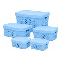 Kit 5 Caixas Organizadora com Tampa Plastico Premium 2,6 6 11 17 Litros Kit 5 Caixas Organizadora com Tampa Plastico Premium 2,6 6 11 17 Litros