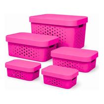 Kit 5 Caixas Organizadora com Tampa Plastico Premium 2,6 6 11 17 Litros Kit 5 Caixas Organizadora com Tampa Plastico Premium 2,6 6 11 17 Litros