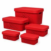Kit 5 Caixas Organizadora com Tampa Plastico Premium 2,6 6 11 17 Litros