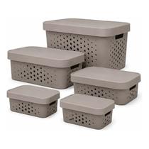 Kit 5 Caixas Organizadora com Tampa Plastico Premium 2,6 6 11 17 Litros