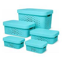 Kit 5 Caixas Organizadora com Tampa Plastico Premium 2,6 6 11 17 Litros