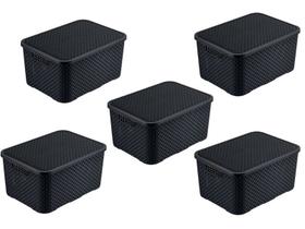 Kit 5 Caixas Organizadora Rattan 7 Litros C/ Tampa Preta 25588 Arqplast