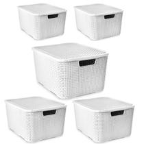 Kit 5 Caixas Organizadoras Brancas Rattan 7L + 15L + 20L Kit 5 Caixas Organizadoras Brancas Rattan 7L + 15L + 20L